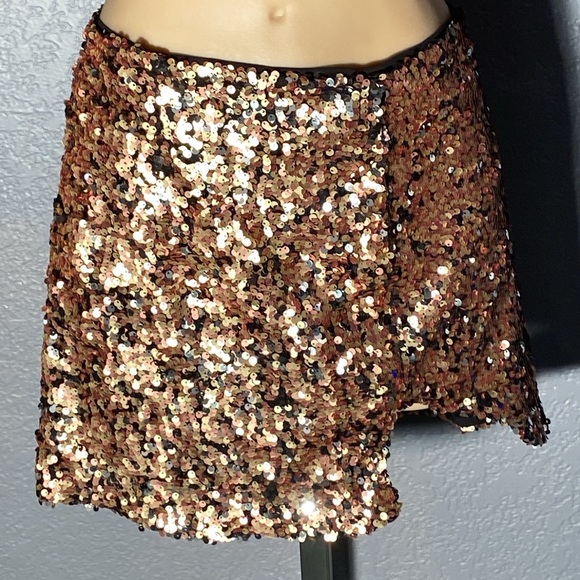 FREE PEOPLE - NWT - skirt: bronze lined sequined w front slit & rear zipper - 12 - Picture 2 of 16